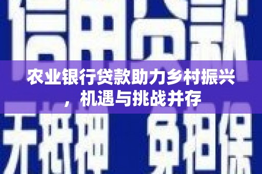 东坡农业银行贷款助力乡村振兴，机遇与挑战并存